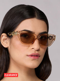 Twenty Dresses by Nykaa Fashion - Brown Translucent Chain Link Temples Acrylic Rectangular Sunglasses