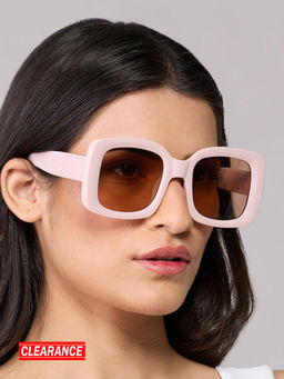 Twenty Dresses by Nykaa Fashion - Pink Solid Oversized Thick Temples Rectangular Sunglasses