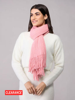 Twenty Dresses by Nykaa Fashion - Pink Fringed Ribbed Textured Winter Scarf