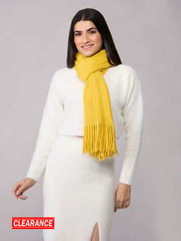 Twenty Dresses by Nykaa Fashion - Yellow Fringed Ribbed Textured Winter Scarf