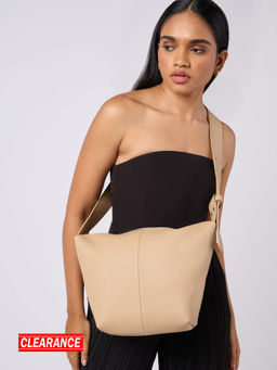 Twenty Dresses by Nykaa Fashion - Beige Solid Slouchy Crossbody Sling Bag