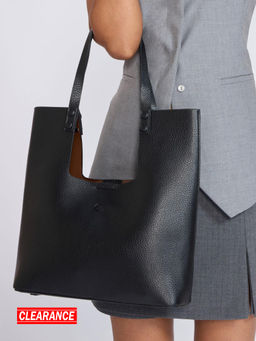 Twenty Dresses by Nykaa Fashion - Black Solid Double Handle Rectangular Tote Bag