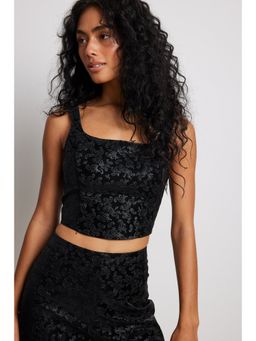 NA-KD - Square Neck Jacquard Top-black