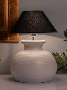 Homesake - White Hammered Pitcher Table Lamp Black Cone