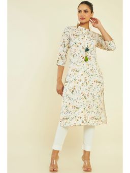 Soch - Women Off White Linen Printed Kurta