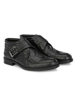 Hitz - Men's Black Leather Buckle Boots