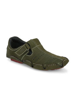 Hitz - Men's Green Leather Casual Daily Wear Sandals