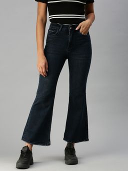 SHOWOFFFF - Women Low Distress Blue Bootcut Denim Jeans