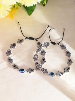 Silvermerc Designs - Silver-Plated Hand And Beads Evil Eye Black Trade Anklet