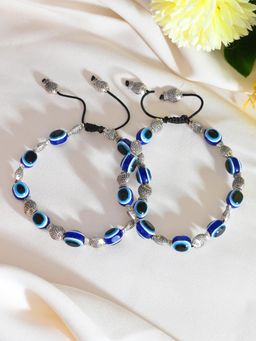 Silvermerc Designs - Silver-Plated Fish And Beads Evil Eye Blue Trade Anklet