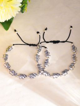 Silvermerc Designs - Silver-Plated Elephant And Beads Black Trade Anklet
