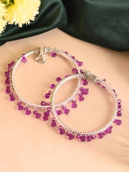 Silvermerc Designs - Purple Beads Circle Silver-Plated Anklet For Women