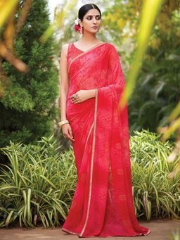 Odette - Womens Georgette Pink Printed Saree with Unstitched Blouse