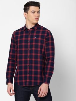 Lee - Men's Checks Navy Blue & Red Shirt Slim Fit