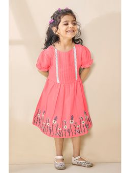 Tiny Twills - Girls Linen Fit and Flared Embroidered Dress
