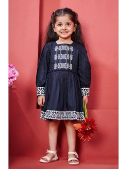 Tiny Twills - Girls Rayon Jacquard Embroidered Dress with Frill On Waist