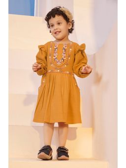 Tiny Twills - Girls Viscose Rayon Floral Embroidered Dress