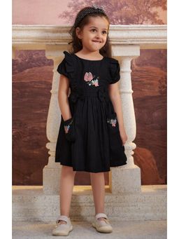 Tiny Twills - Girls Rayon Jacquard Butterfly Embroidered Dress