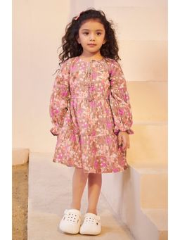 Tiny Twills - Girls Muslin Aari Soft Floral Printed Tiered Frock
