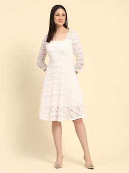 Global Republic - Poly Blend Self-Design Lace Floral Pattern V-Neck Dress