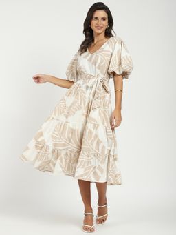 Global Republic - Cotton Tropical Printed V-Neck Midi Dress