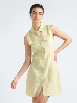 Calvin Klein - Linen Spread Collar Green Shirt Dress