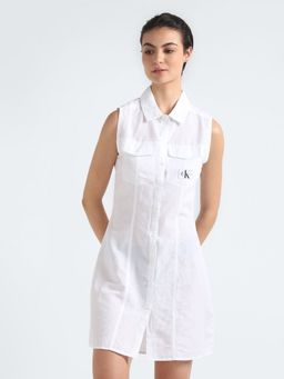 Calvin Klein - Linen Spread Collar White Shirt Dress