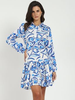 Global Republic - Poly Blend Printed Collar Neck Mini Dress