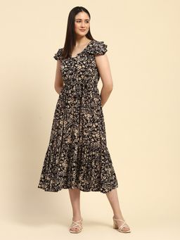 Global Republic - Rayon Floral Print V-Neck Midi Dress with Belt (Set Of 2)