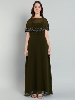 MISH - LUXE By Mish Olive Flared Fit Maxi Dress