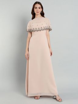 MISH - LUXE By Mish Beige Flared Fit Maxi Dress