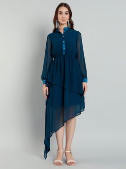 MISH - LUXE By Mish Teal Asymmetrical Style Knee Length Dress