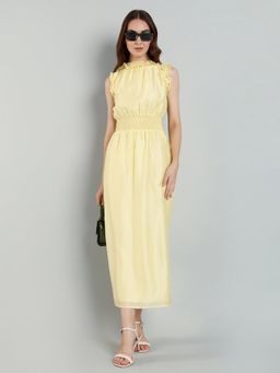 MISH - LUXE By Mish Yellow Midi Dress with Elastic Waist Detail
