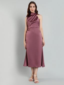 MISH - LUXE By Mish Mauve Sleeveless Midi Dress with Halter Neckline