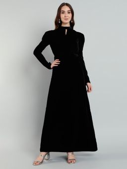 MISH - LUXE By Mish Black Long Sleeves Maxi Dress with Belt