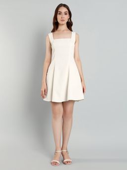 MISH - LUXE By Mish White Sleeveless Fit and Flared Mini Dress with Back Waist Tie-Up