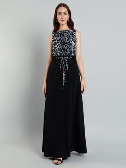 MISH - LUXE By Mish Black Animal Printed Sleeveless Maxi Dress