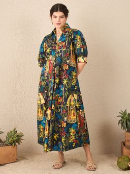 Uptownie - Front Pleated Floral Midi Dress
