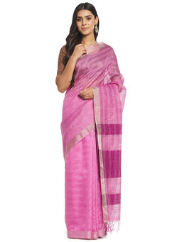 Fabindia - Pink Hand Woven Cotton Silk Saree
