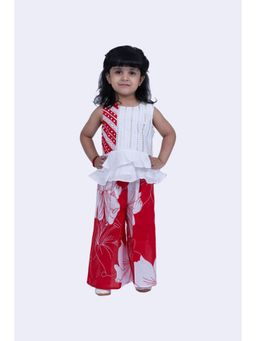 TWISHA - Smart Polka And Pansies Top & Palazzo-White & Red (Set of 2)