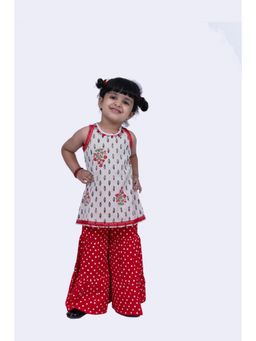 TWISHA - Sweet Patola & Floral printed Top & Sharara-Off White & Red (Set of 2)