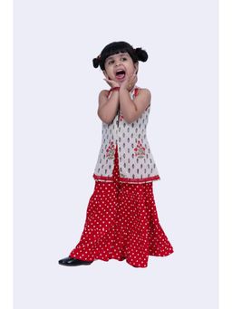 TWISHA - Patola & Foral Printed Top & Sharara-Off White & Red (Set of 2)