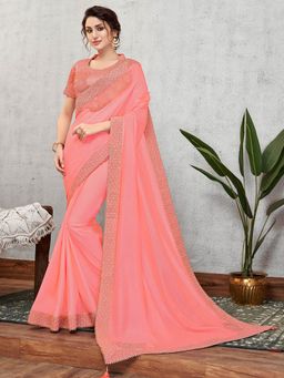 Odette - Pink Silk Designer Saree with Unstitched Blouse