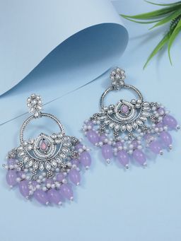 I Jewels - Traditional Handcrafted Kundan Pearl Chandbali Dangle Earrings