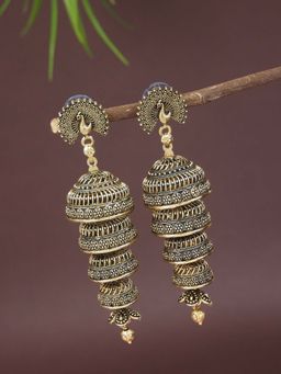 I Jewels - Traditional Gold Plated Peacock Multi Layered Jhumka Earrings for Women