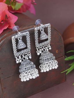 I Jewels - Ethnic Oxidised Afghani Style Dangle Jhumka Earrings for Women