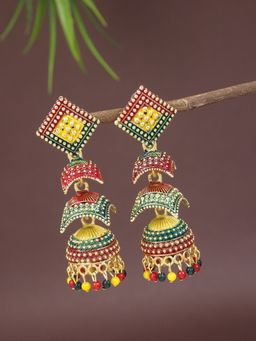 I Jewels - Gold Plated Multicolor Meenakari Jhumka Earrings for Women