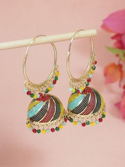I Jewels - Traditional Gold Plated Multicolor Meenakari Jhumka Earrings for Women