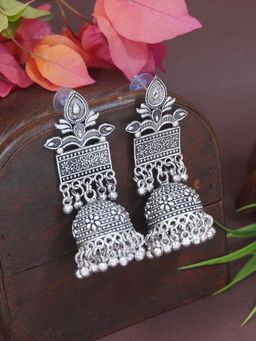 I Jewels - Ethnic Oxidised Afghani Style Dangle Jhumka Earrings for Women