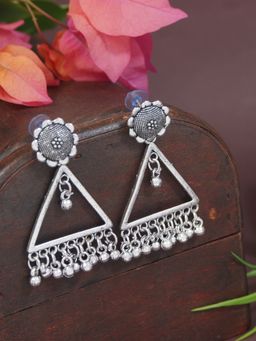 I Jewels - Ethnic Oxidised Triangle Shaped Dangle Earrings for Women